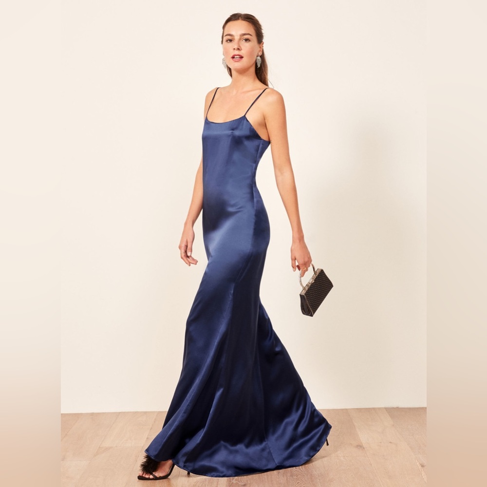 Reformation Athena blue slip silk dress xs